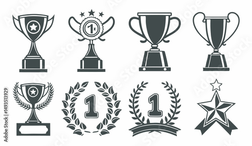 Gold, silver, and bronze awards with winner cups and sport medals, a vector illustration of success and achievement