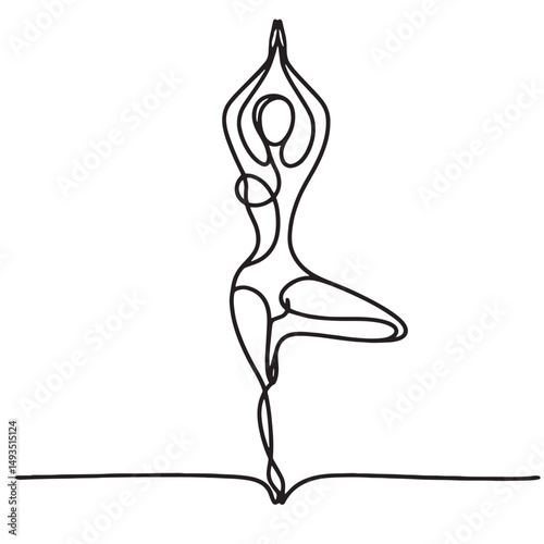 yoga tree pose vector simple continuous one line drawing