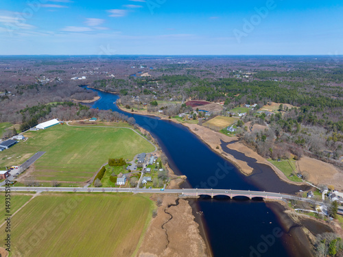Berkley Bridge across on Taunton River between town of Berkley and Dighton, Massachusetts MA, USA.  photo