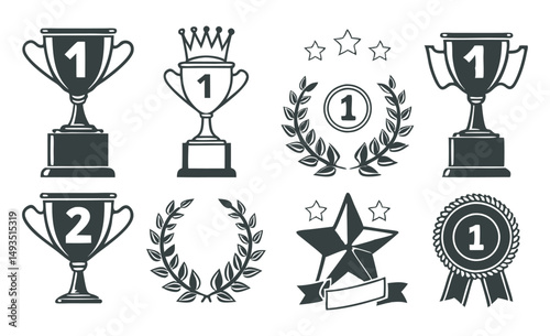Stock photo sites categorize this image as a set of gold and silver trophy cups, icons of success for champions and winners in sport competitions, symbolizing victory and achievement