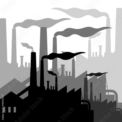 Industrial pollution Factories and smog in a cityscape