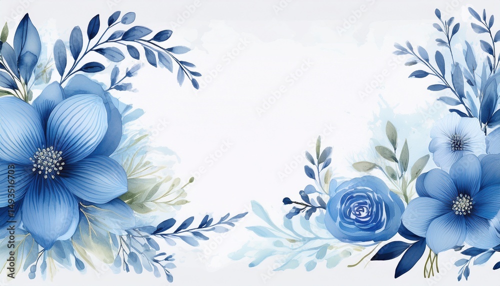 Fototapeta premium elegant blue floral watercolor design for posters and prints