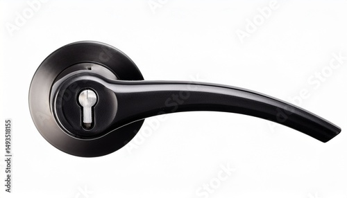 modern black door handle with keyhole isolated on white background
