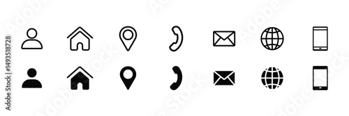 vector illustration of a set of icons for web, contract information and business card icon