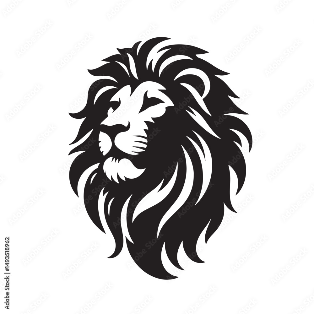 Obraz premium Black Color Lion Silhouette Vector Illustration, Solid White Background. minimal vector design