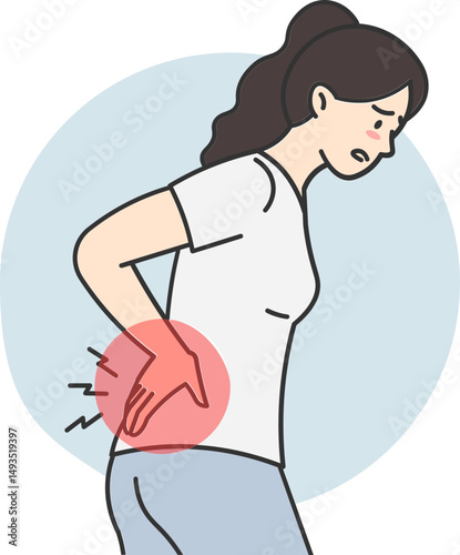 Woman with lower back pain holding her back