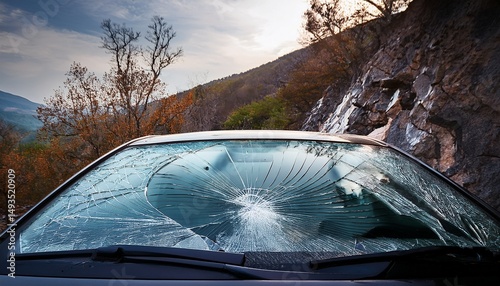crack in the windshield due to rockfall