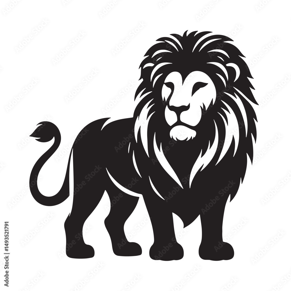 Obraz premium Black Color Lion Silhouette Vector Illustration, Solid White Background. minimal vector design