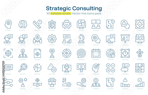 Strategic Consulting line icon pack. Strategic Consulting Stroke icon set. Editable Stroke icon.