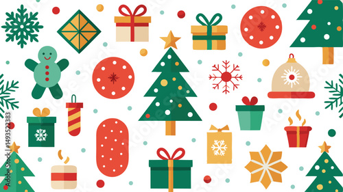christmas vector pattern icons gifts snowflakes trees.