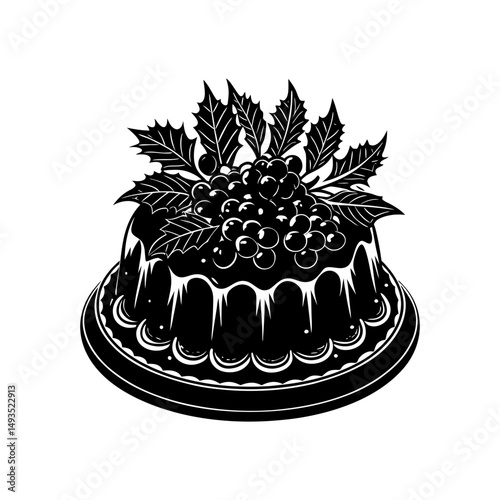 christmas cake berries vector silhouette