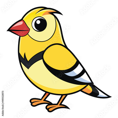 Cartoon yellow bird with red beak stands facing forward on a white background
