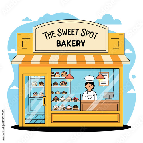 Cheerful Simple Bakery Shop Illustration with Sweet Treats