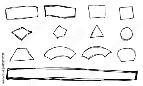 Set of doodle shapes written with pen. Frames sloppy for notes. Sketch idea design template