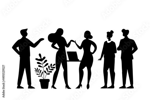 Group of Business Men and Women Silhouettes – Vector Illustration of Office Team in Professional Attire