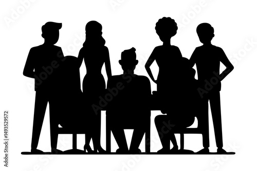 Group of Business Men and Women Silhouettes – Vector Illustration of Office Team in Professional Attire