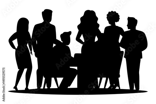 Group of Business Men and Women Silhouettes – Vector Illustration of Office Team in Professional Attire
