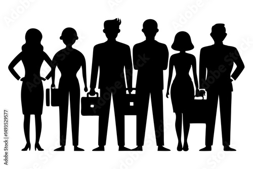 Group of Business Men and Women Silhouettes – Vector Illustration of Office Team in Professional Attire