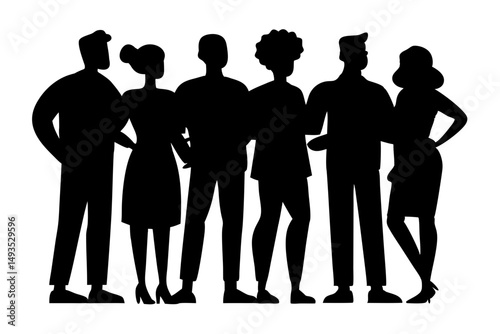 Group of Business Men and Women Silhouettes – Vector Illustration of Office Team in Professional Attire