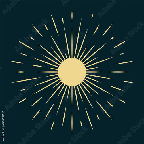 is a brutal symbol in the form of rays diverging from the center on a dark background. The golden rays create a radiant effect, reminiscent of the sun or a halo,