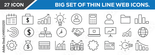 Mega set of Business outline icons vector thin line icons. Finance and business line icons collection. Big UI icon set in a flat design. Editable stroke. Vector illustration