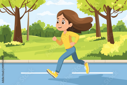 Energetic Girl Running in a Colorful Park