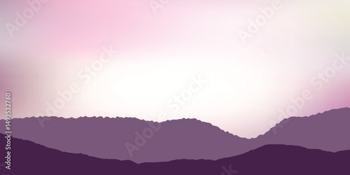 landscape with silhouettes of mountains against the sky with a soft gradient from pink to white.