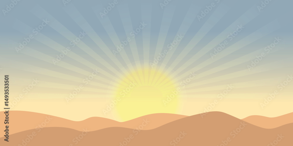 Obraz premium stylized landscape with sunset or sunrise over desert hills.