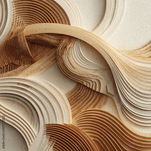 Abstract composition of layered curves creating sculptural wave effect