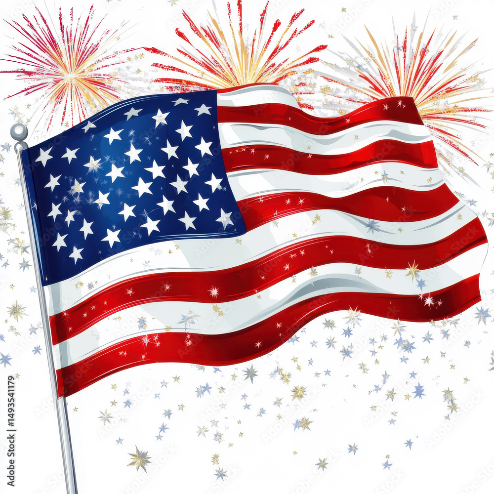 Fototapeta premium American Flag With Fireworks Background