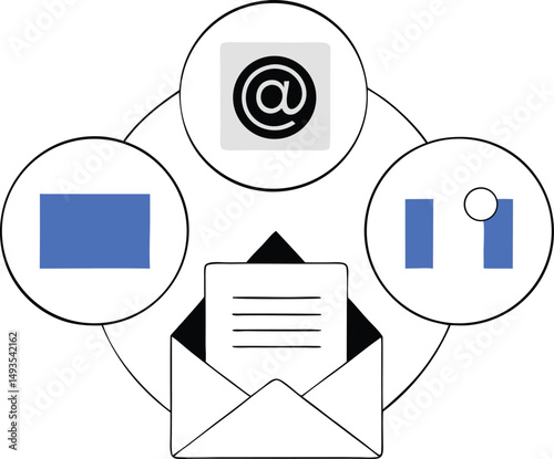 Abstract email communication concept depicting digital relationships and connectivity elements
