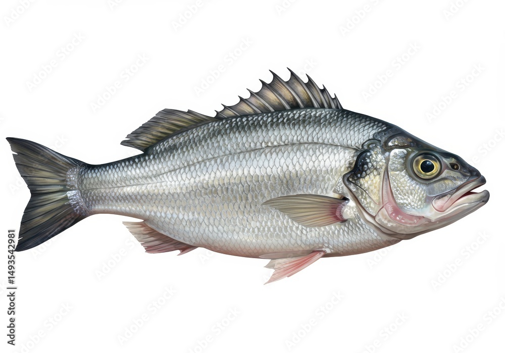 Fototapeta premium Sea bass illustration isolated on transparent background, detailed fins