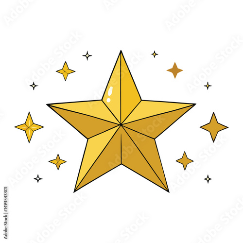 A shining gold star radiates bright, surrounded by smaller twinkling stars, creating a sparkling celestial scene full of warmth, light, and cosmic wonder.
