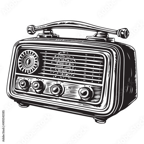 Old Radio Vector, Black and white Old Radio Vector silhouette isolated on white background