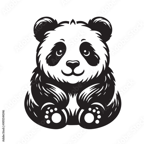 Black Color Panda Silhouette Vector Illustration, Solid White Background. minimal vector design