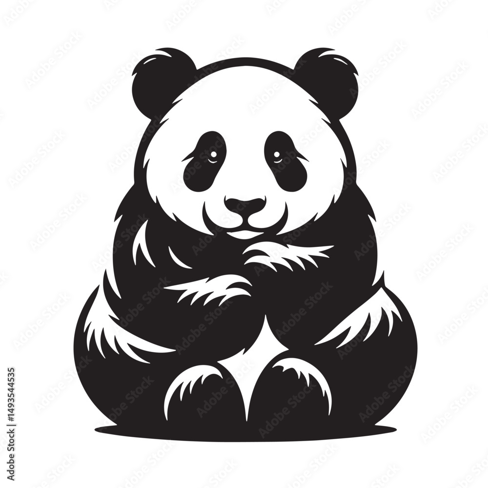 Obraz premium Black Color Panda Silhouette Vector Illustration, Solid White Background. minimal vector design
