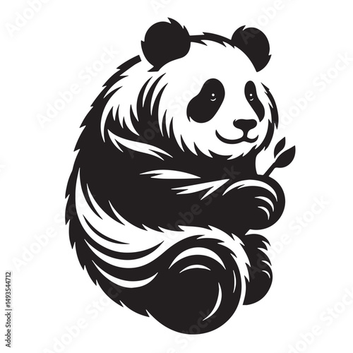 Black Color Panda Silhouette Vector Illustration, Solid White Background. minimal vector design