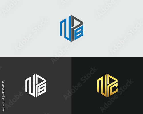Abstract letter nps, npb or npc logo hexagon vector template variations with modern design elements for business branding