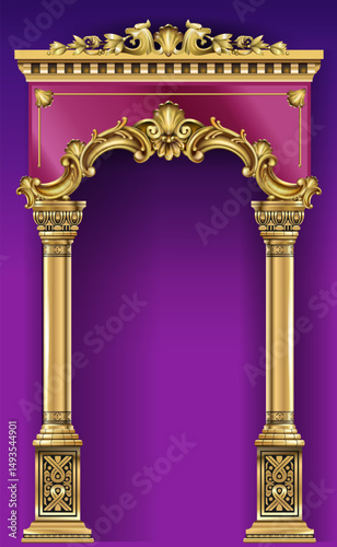The luxurious entrance of the palace with golden arches