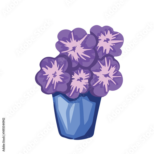 Vase with violets of lilac color vector illustration
