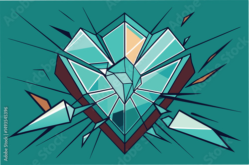 Vector illustration of a geometric crystal explosion in vibrant colors, showcasing an artistic interpretation of facets and shards against a dynamic background