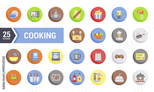 25 Colorful Flat Icons For Cooking and Food.
