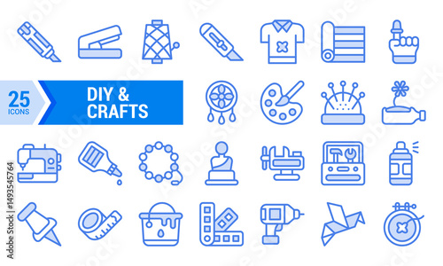 Blue Line Icons for DIY and Crafts Projects.