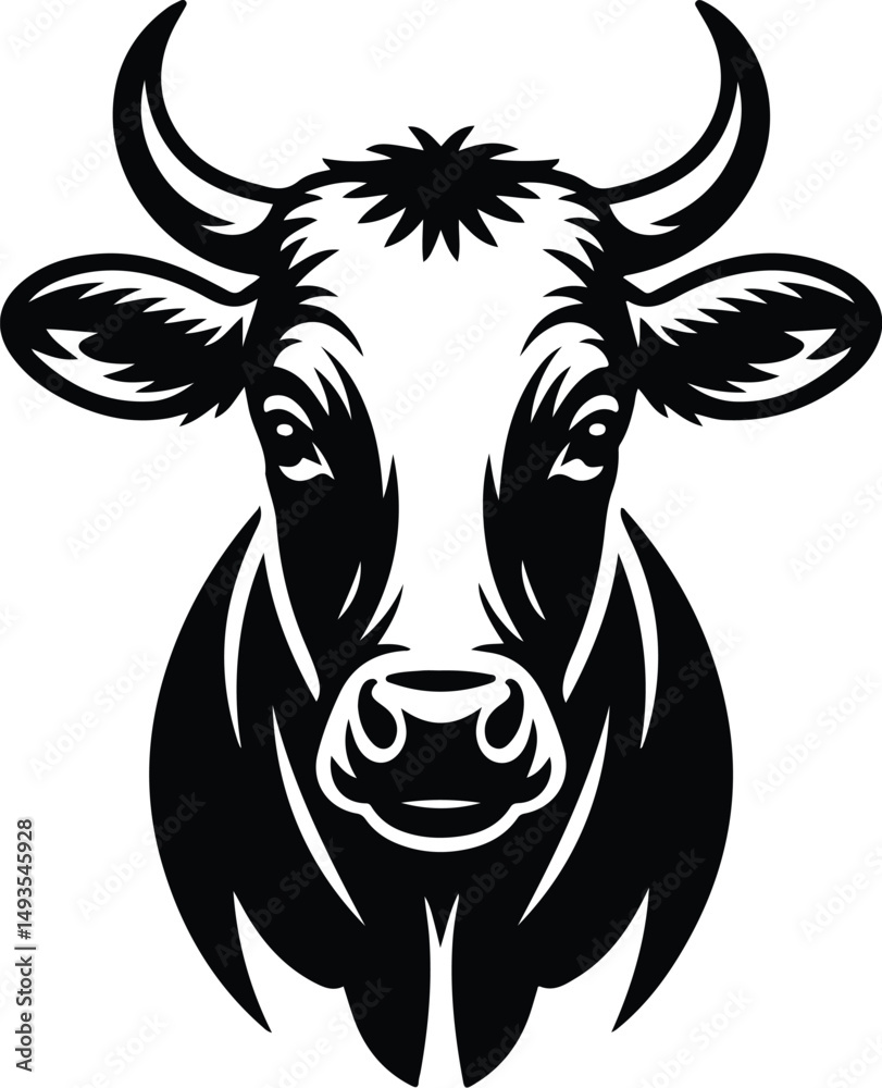 Naklejka premium Cow Silhouette Set – Farm Animal Vector Icons Cattle Silhouette Collection – Cow, Bull, Calf Icons Pack