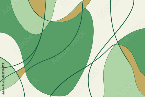 Abstract graphic with overlapping shapes and lines in earthy tones on transparency