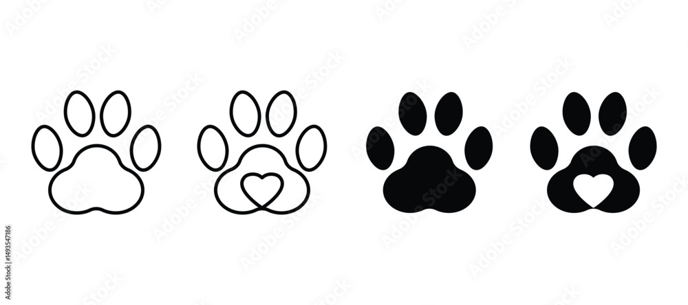 Fototapeta premium Pet paw print vector icon. Paw print sign and symbol.. cute black big dog paw print silhouette.