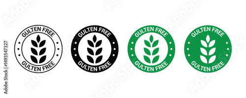 Gluten free label vector icons set. No wheat symbols. Outline no gluten symbol. gluten free food package or dietetic product nutrition sign. Vector Illustration.