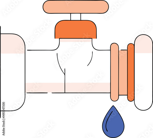 Abstract illustration of a leaking water system with a droplet in minimalist design