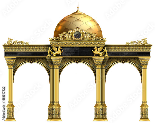 The luxurious entrance of the palace with golden arches