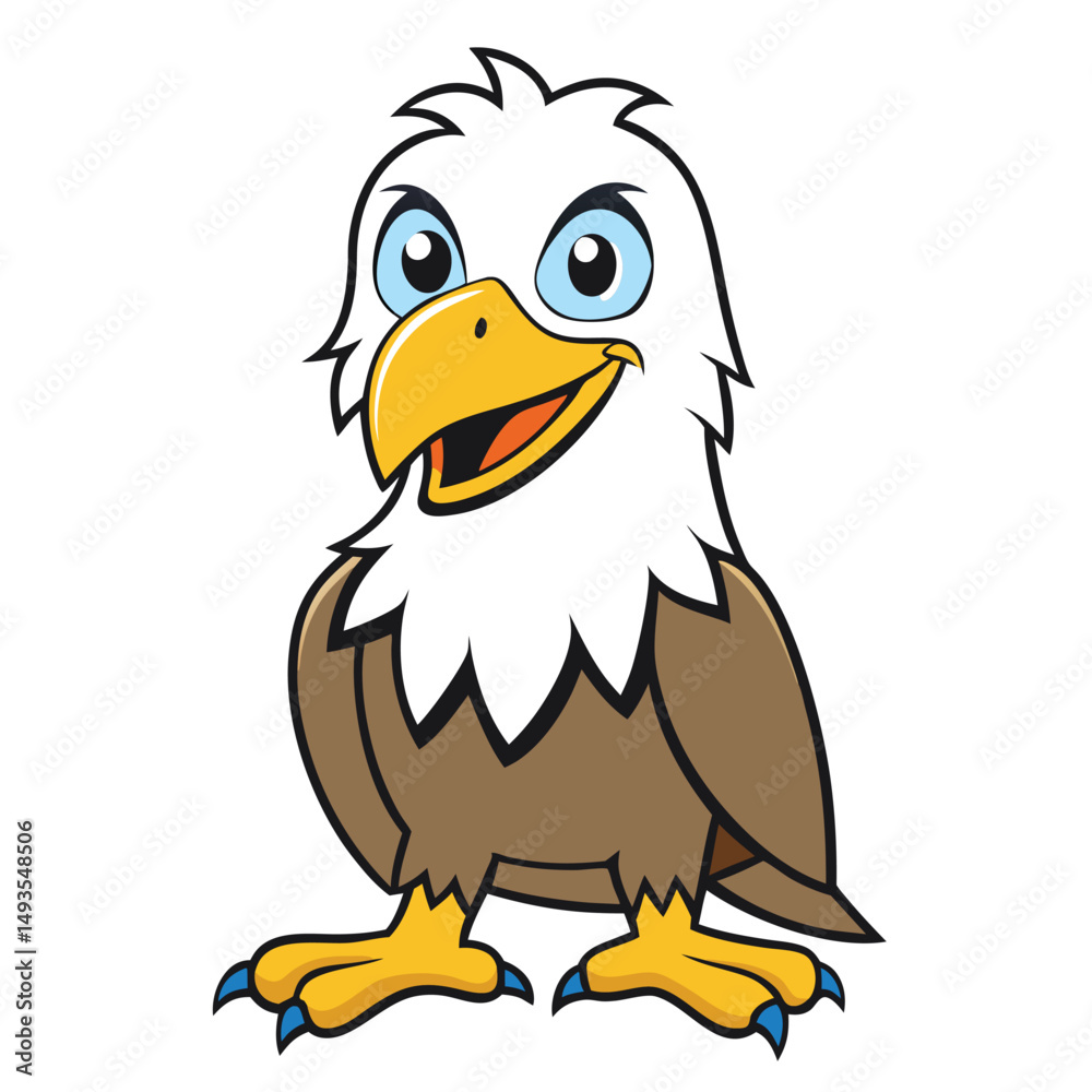 Fototapeta premium A happy cartoon bald eagle stands cheerfully with its distinctive yellow beak and talons